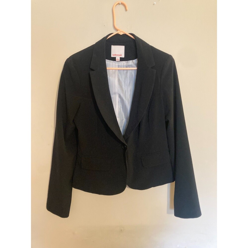 Women's Hollywould Wool Blend One Button Gray Black Jacket Blazer - Size L